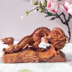 Chinese Solid Wood Office Dragon Statue Year 2024, Wooden Dragon Figurine Fengshui,Best Feng Shui Dragon Sculpture For New Year 2024 Gift