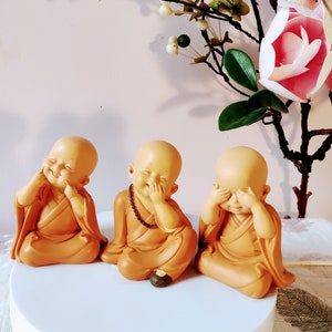 Laughing Buddha Statue Set 3 Little Monk Statue See No Evil Hear No Evil Spritual Gift Happy Buddha Indoor Resin Statue Good Luck Buddha