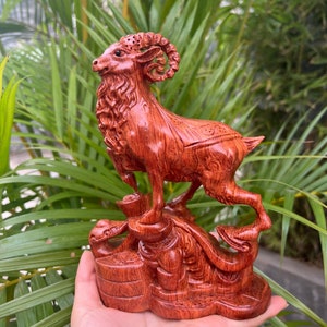Unique Feng Shui Goat Statue Made By Incense Wood True Color, Goat Statue For Business, Handmade Goat Gift For Newly Established Business