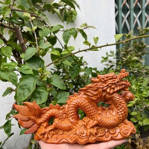 Insense Wood Dragon Statue, Feng Shui Decor (25cm) image 1