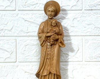 Estatua de madera de Nuestra Señora de La Vang - 30 cm Virgen María con Jesús - Escultura de madera de la Santísima Madre