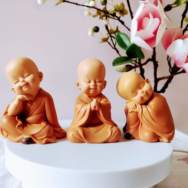 Laughing Buddha Statue Set 3 Little Buddha See No Evil Hear No Evil Spritual Gift Happy Buddha Indoor Resin Statue Good Luck Buddha