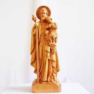 Saint Joseph Holding Baby Jesus Wooden Statue, St. Joseph Carrying The Lord, Best Newborn Gift Father Day Gift Our Protector Statue