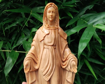 Estatua de madera de la Madre María, Estatua de la Madre María, Estatua de la Virgen Nuestra Señora María, Figura de la Madre de Jesús, Estatua de la Madre de Jesús, Arte Católico