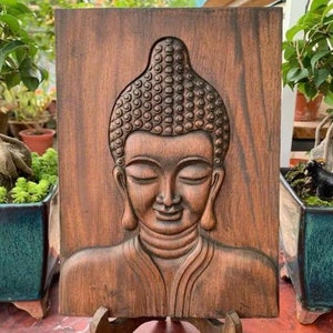 Wooden Relief Of Buddha Statue, Handmade Shakyamuni Buddha Statue,Shakyamuni Buddhism Buddha Head Carved, Buddism Decor, Buddha Style