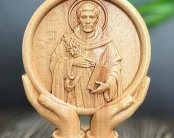 聖ドミニコ 木製像 カトリック 手彫り 聖人像 宗教的ギフト キリスト教