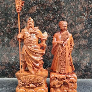 Chinese Wooden Guan Gong Guan Yu Statue, Zhuge Liang Statue, Hand-Carved Boxwood Zhuge Liang, Civilian And Military Mandarin Statue