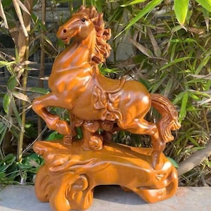 Solid Wooden Horse Sculpture, Handcrafted Horse Sculpture, Wood Carving Horse Figurine, Horse Wooden Sculpture To Success, Horse Statue Arts
