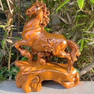 Solid Wooden Horse Sculpture, Handcrafted Horse Sculpture, Wood Carving Horse Figurine, Horse Wooden Sculpture To Success, Horse Statue Arts