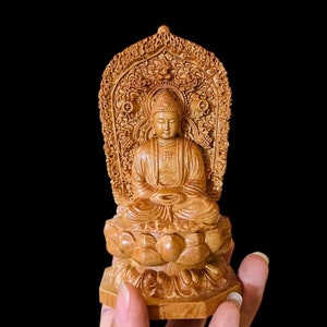 Buddha Statue Sitting On Lotus, Handcrafted Shakyamuni Meditating Buddha Statue Wooden Shakyamuni Buddha, Guan Yin statue