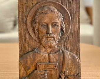 Wooden Saint Joseph Relief Plaque | Catholic Wall Art