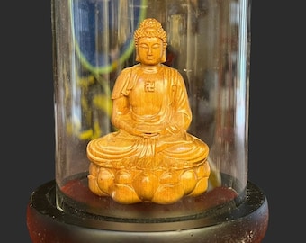 Wooden Buddha Statue Sitting On Lotus, Handcrafted Shakyamuni Meditating Buddha Statue, Wooden Shakyamuni Buddha Guan Yin Statue