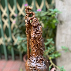 Bodhidharma Statue, Dharma Zen Master Statue Begging For Alms Made By Solid Green Cypress Wood, Buddhist Items Bringing Peace, Alter Statue