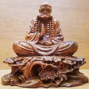 Bodhidharma Statue, Dharma Zen Master Statue Sitting In Meditation Made By Solid Green Cypress Wood, Buddhist Items Bringing Peace,