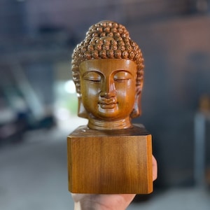 Buddha Head Statue Made By Solid Green Cypress Wood, Handcrafted Shakyamuni  Buddha Statue, Wooden Shakyamuni  Buddhism Buddha Head Carved