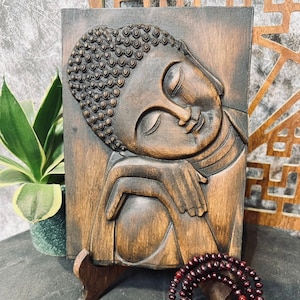Wooden Relief Of Buddha Statue, Handmade Shakyamuni Buddha Statue, Relief Decor, Quietness Decor, Healing Decor, Buddha Decor, Buddha Relief