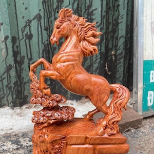 Solid Wooden Horse Sculpture, Handcrafted Horse Sculpture, Wood Carving Horse Figurine, Horse Wooden Sculpture To Success, Horse Statue Arts