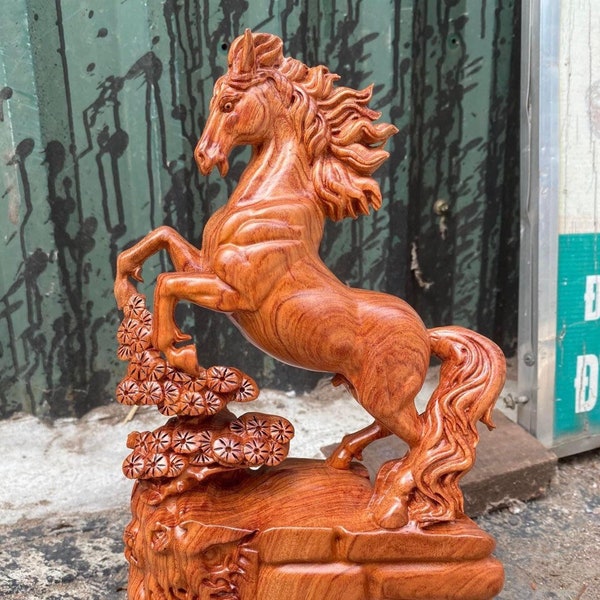 Solid Wooden Horse Sculpture, Handcrafted Horse Sculpture, Wood Carving Horse Figurine, Horse Wooden Sculpture To Success, Horse Statue Arts