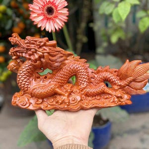 Insense Wood Dragon Statue, Feng Shui Decor (25cm) image 3