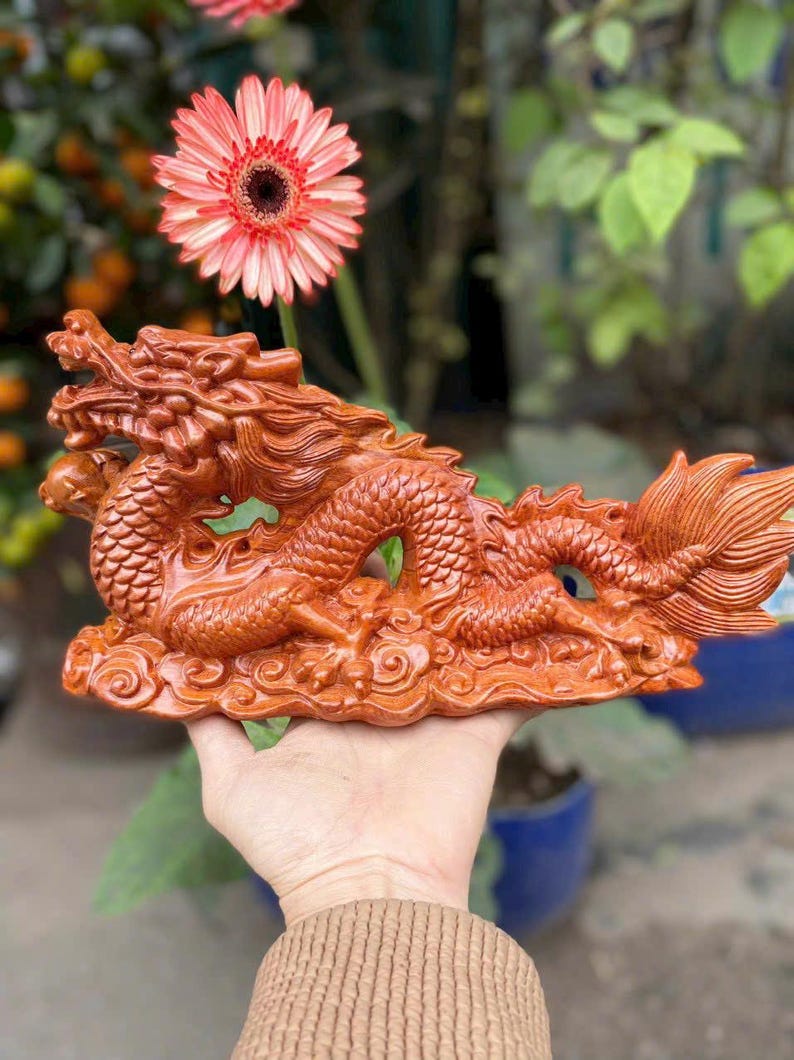 Insense Wood Dragon Statue, Feng Shui Decor (25cm) image 3