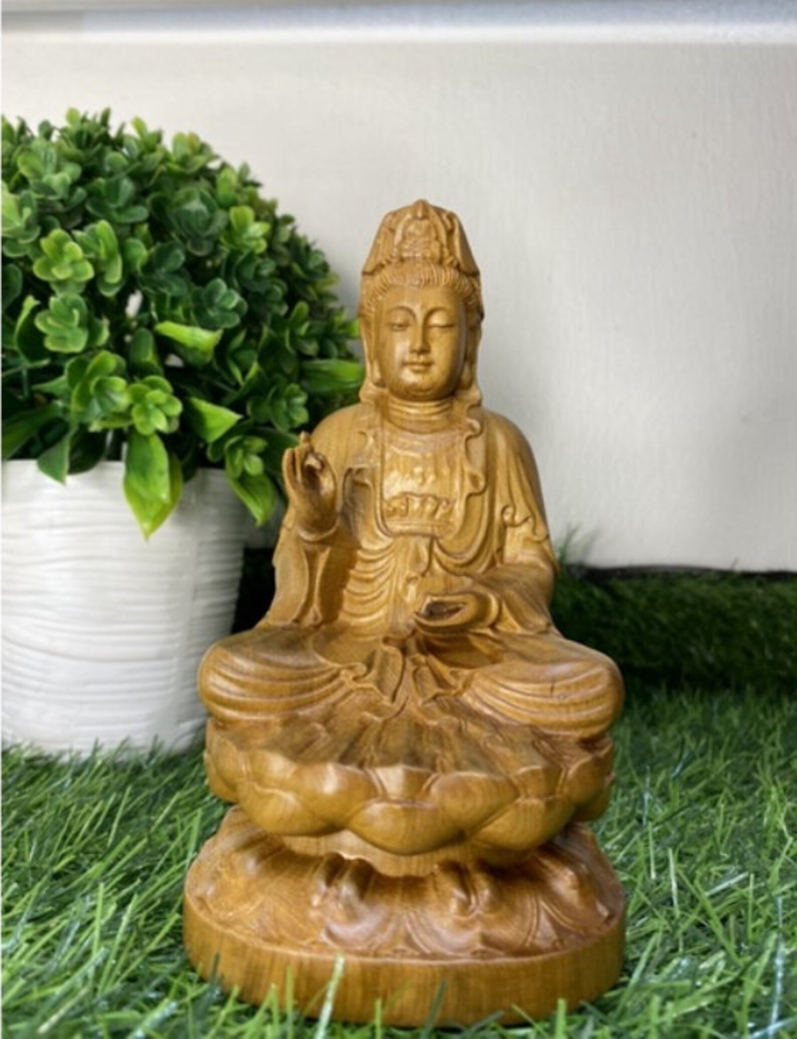 Handicrafted Wooden Statue of Guan Yin Bodhisattva Sitting on Etsy