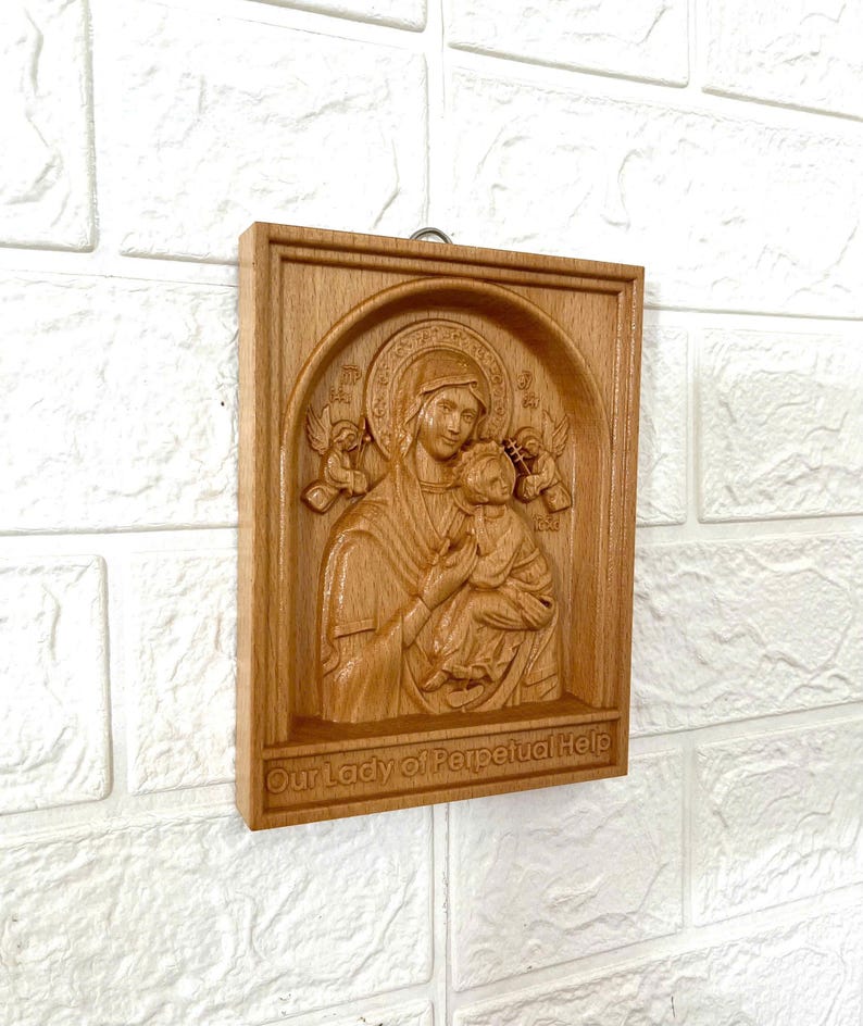 Our Lady of Perpetual Help Wood Carving | Catholic Altar Decor (6.7x5 ...