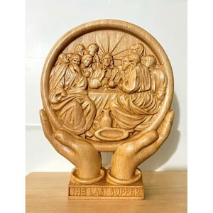 Last Supper Wooden Statue, Jesus and Apostles, Beech Wood Carving