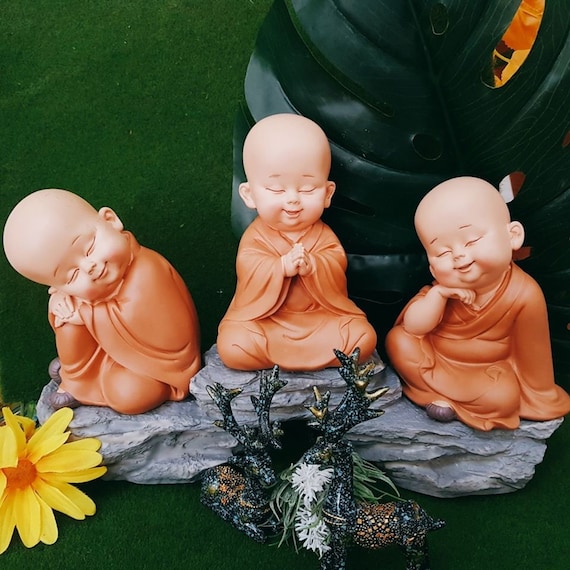 Laughing Buddha Statue Set 3 Little Buddha See No Evil Hear No Evil  Spritual Gift Happy Buddha Indoor Resin Statue Good Luck Buddha 