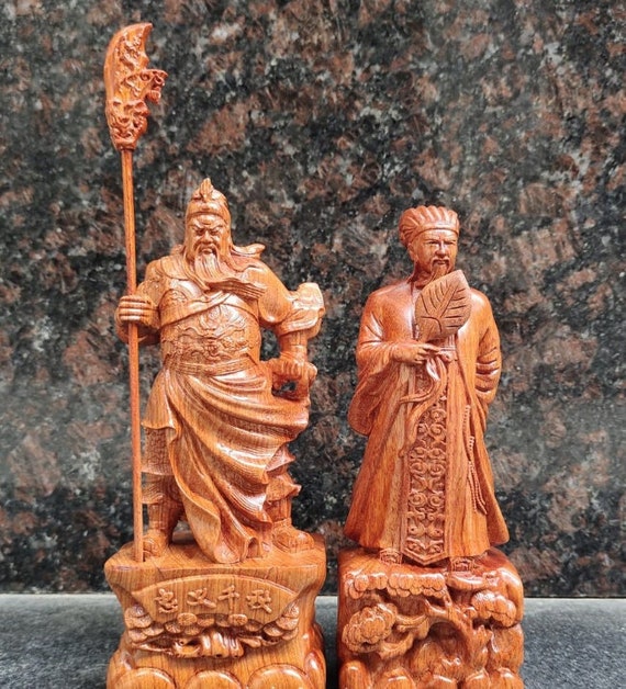 Wooden Guan Gong & Zhuge Liang Statue Set - Etsy