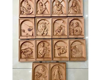 14 Stations of the Cross wooden statue, Catholic Art Catholic Gifts
