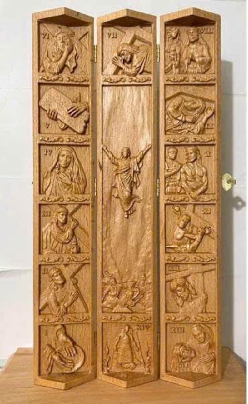 Wooden Stations of the Cross Triptych | Wood Christian Wall Art - Etsy