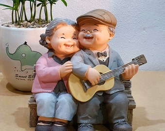 Statue Of Grandparents Playing Guitar Best Gifts For Grandpa Husband And Wife Statue Grandparents Figurine Best Gifts For Older Parents