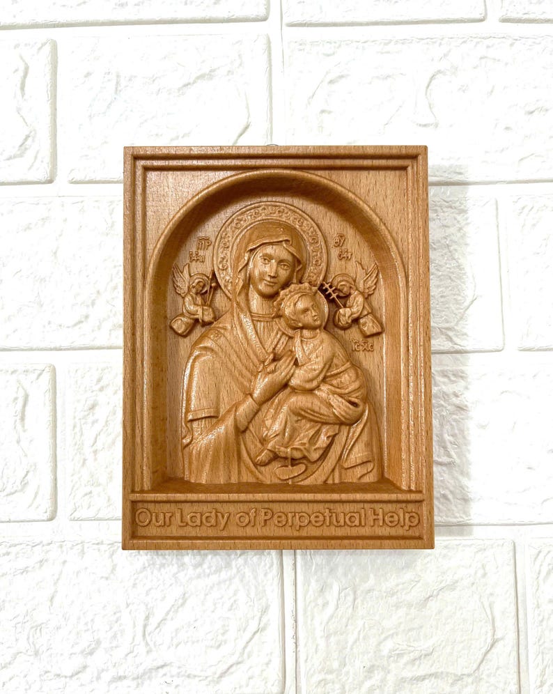 Our Lady of Perpetual Help Wood Carving | Catholic Altar Decor (6.7x5 ...