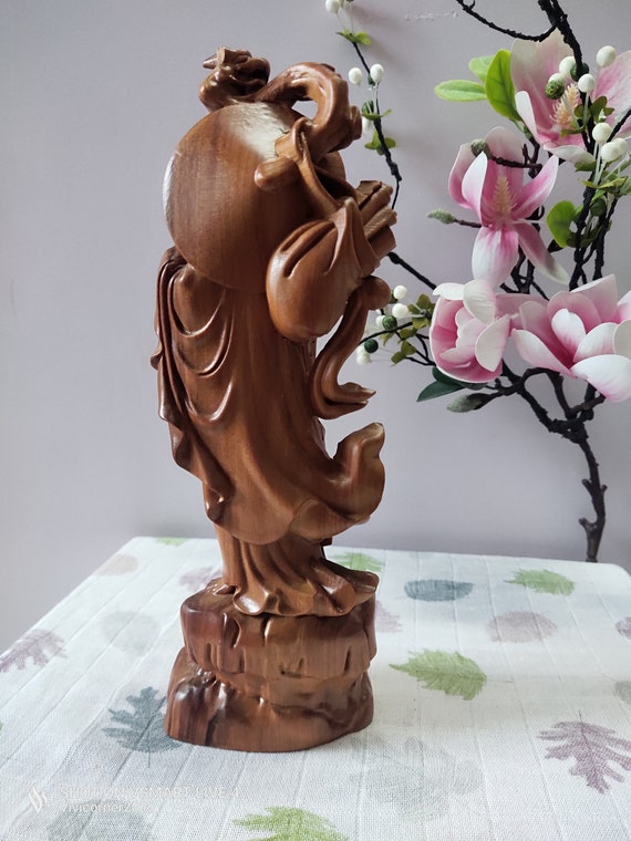 高さ880木彫り　ラマ&シーターペア　一本の無垢の木の彫刻 Cypress Wood Bodhidharma Statue, Zen Buddhist Altar Decor - Etsy