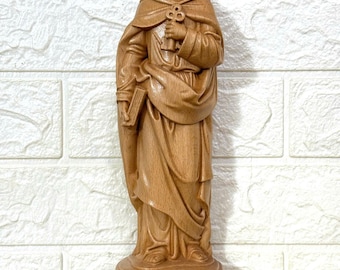 Estatua de madera de San Pedro - Apóstol tallado a mano con llaves - Icono católico de 30 cm