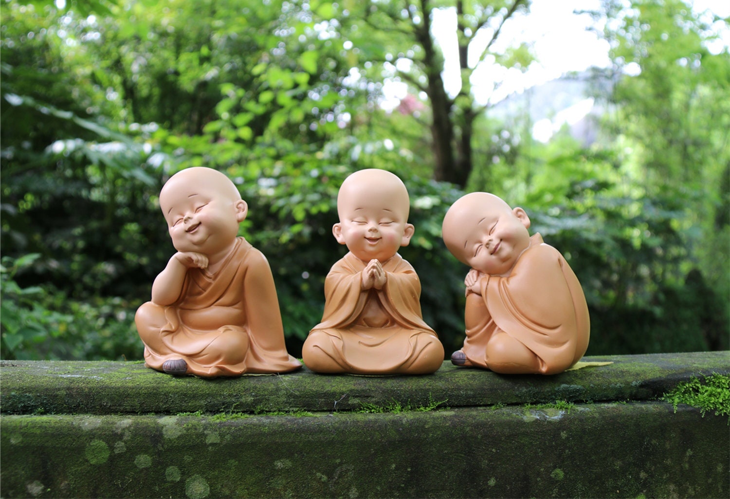 Laughing Buddha Statue Set 3 Little Buddha See No Evil Hear No Etsy