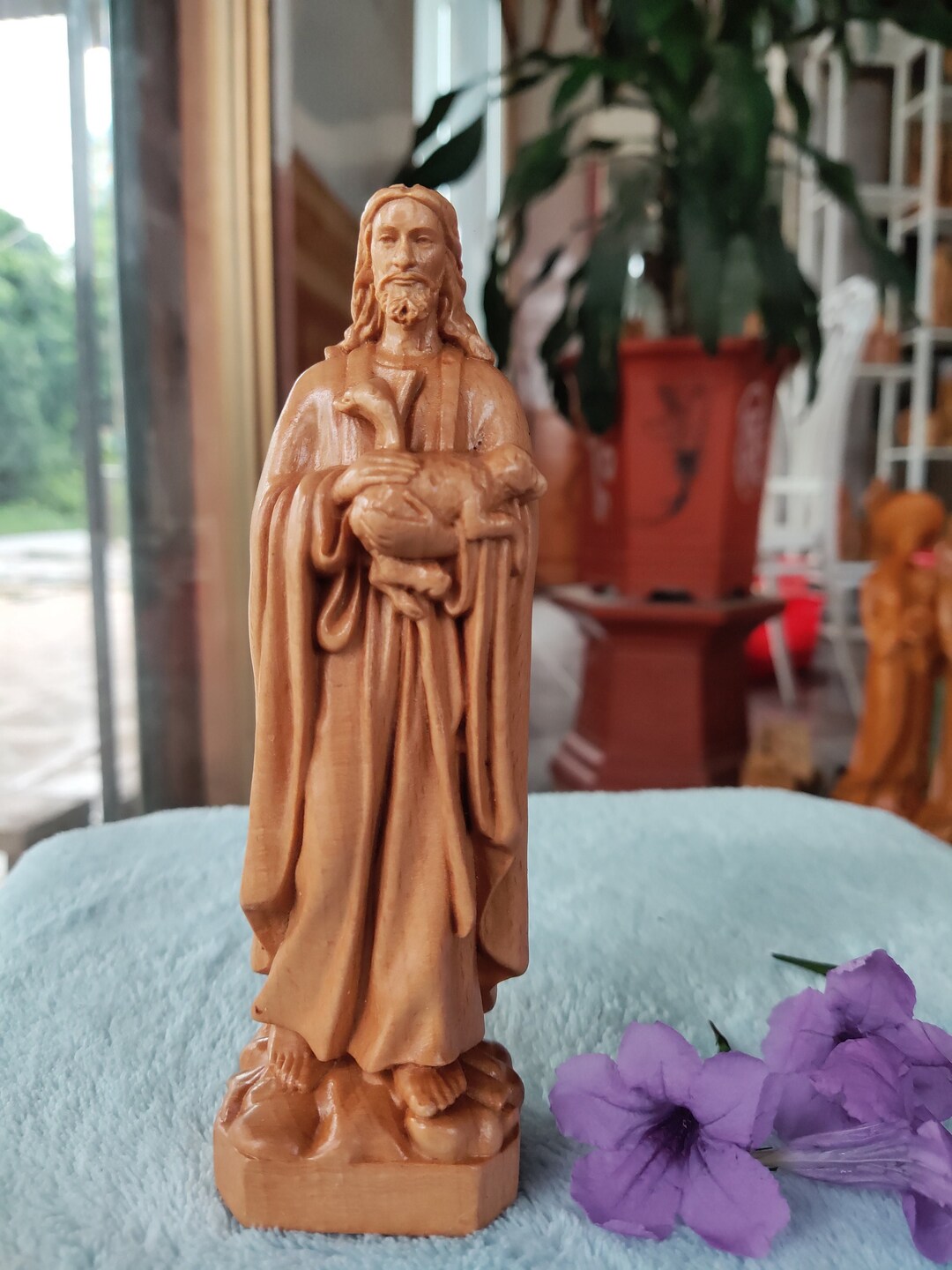 Jesus Christ Holding A Lamp Wooden Statue Jesus Christ Etsy