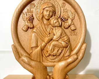 Our Lady of Perpetual Help Wooden Carving | Virgin Mary & Child, Catholic Decor (18x14cm)