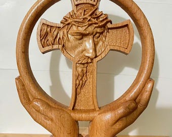 Wooden Jesus Cross Crucifix, Christian Home Decor (18x14cm)