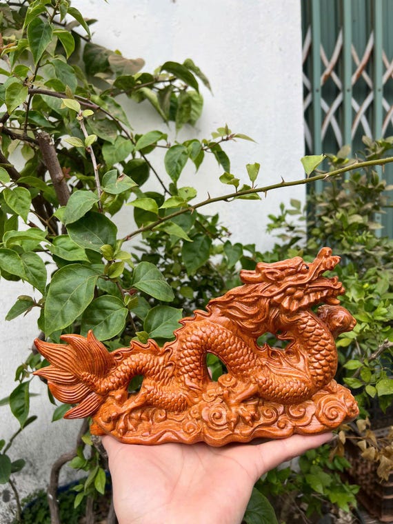 Insense Wood Dragon Statue, Feng Shui Decor (25cm)