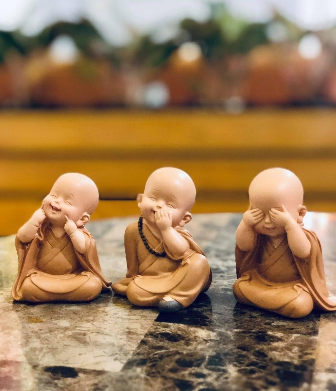 Laughing Buddha Statue Set 3 Little Monk Statue See No Evil Etsy