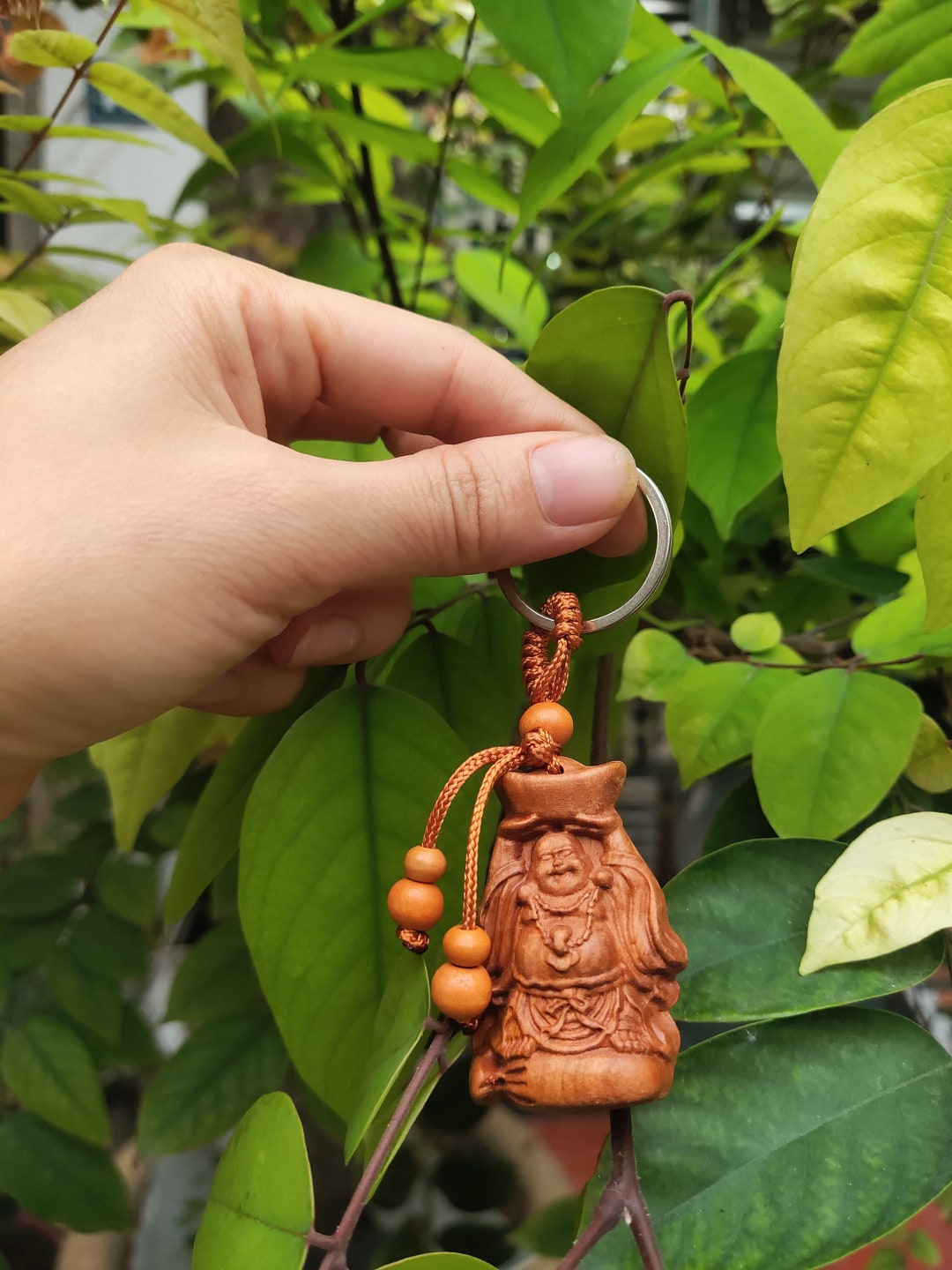Rosewood Maitreya Buddha Keychain, Lucky Fengshui Charm - Etsy
