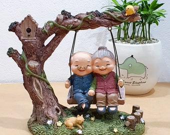 Old Grandparents Statue Sitting On A Swing | Grandparents Figurine | Best Gifts For Older Parents | Anniversary Gifts For Grandpa