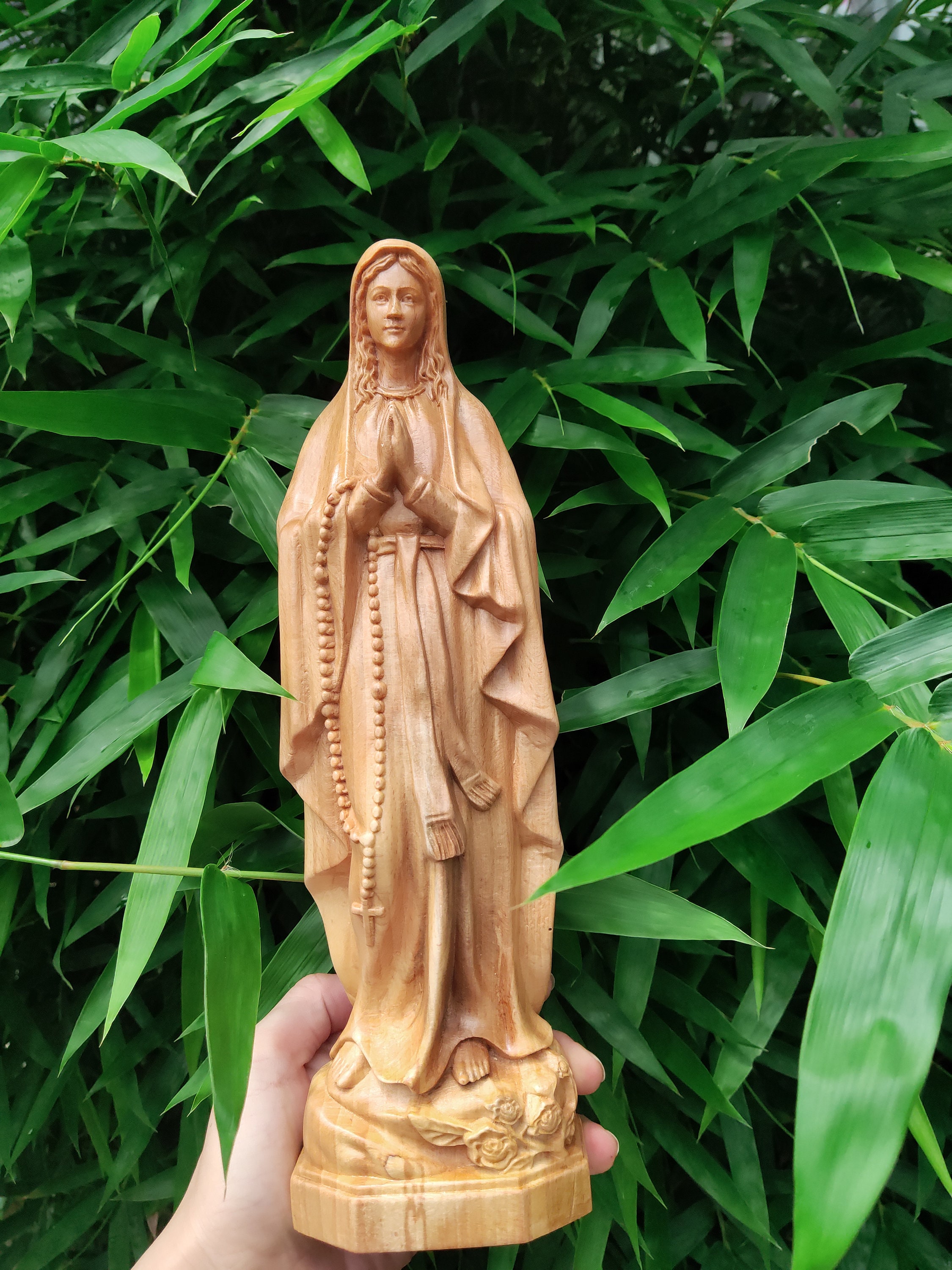 Wooden Statue of Virgin Mary Praying With Her Hands Clasped Etsy