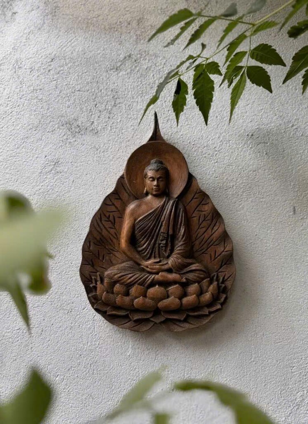 Wooden Buddha Wall Art – Bodhi Leaf Meditation Decor - Etsy