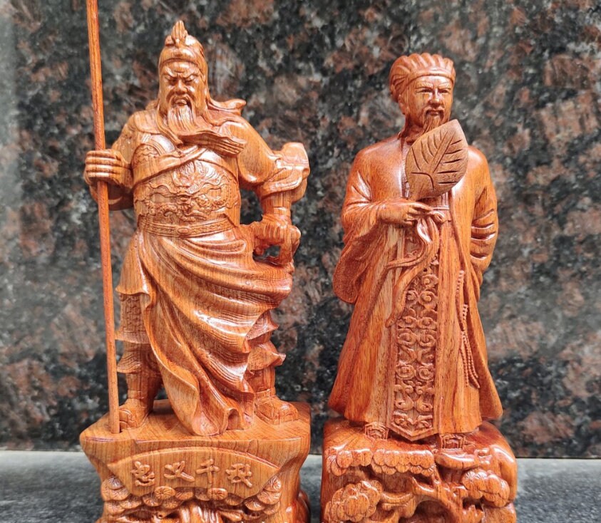 Wooden Guan Gong & Zhuge Liang Statue Set - Etsy
