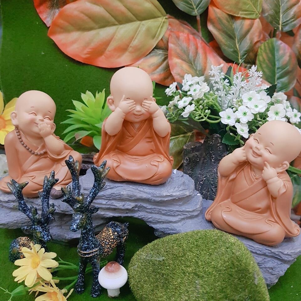 Laughing Buddha Statue Set 3 Little Buddha See No Evil Hear No Etsy