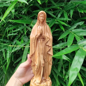 Wooden Statue Of Virgin Mary Praying With Her Hands Clasped, Virgin Our Lady Mary Statue, Mother of God Jesus Christ Statue, Catholic Art