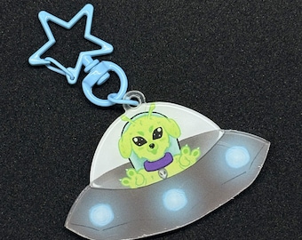 GLORP Alien Dog Space UFO Double-Sided Keychain