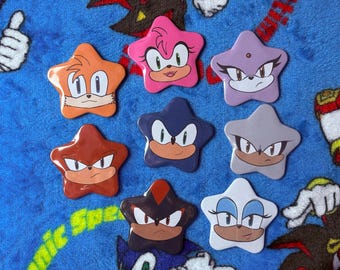 Sonic the Hedgehog Star Pin Badges: Sonic, Shadow, Tails, and Friends